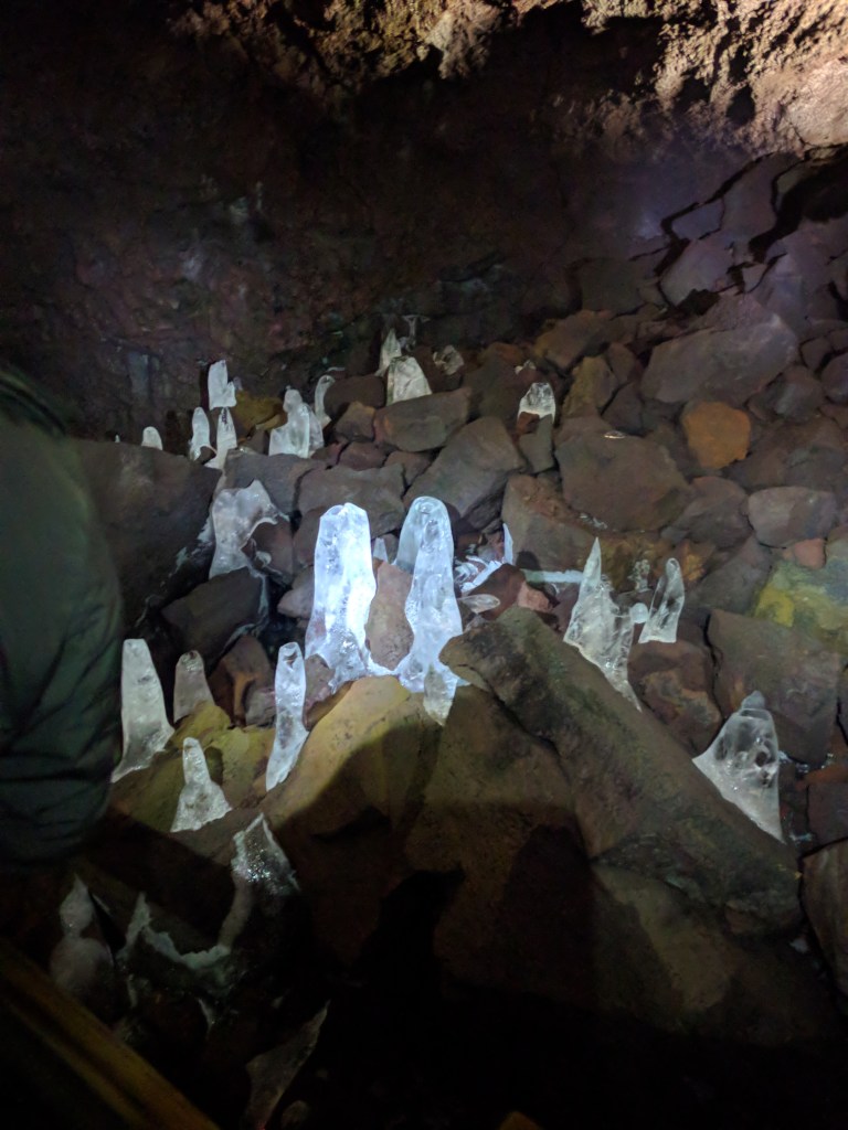 Lava cave ice stalagmites