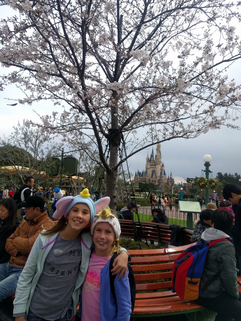 T girls Disney cherry tree and castle